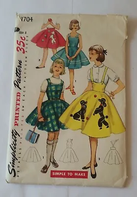 Vintage Simplicity Pattern #1704 Girl's Poodle Skirt & Jumper Size 8 1956 Uncut • $7.50