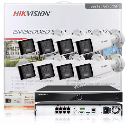 Hikvision 8CH 4K 8MP 180 Panoramic IP Camera System ColorVu Two Audio AI NVR Lot • $233.68