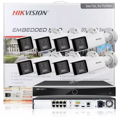Hikvision 8CH System ColorVu 180 Panoramic IP Camera StrobeLight Audio Alarm Lot • $195.70
