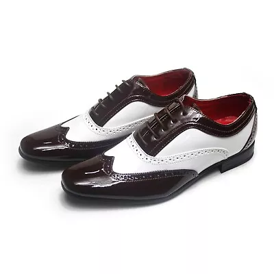 MENS BROGUE PATENT GANGSTER ROUNDED LEATHER JAZZ SPAT PARTY SHOES Brown 7-11 • $44.19