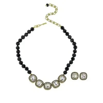 $41.24 • Buy Heidi Daus  Captivating Cushion  Black & Clear  Necklace And Earring Set ~