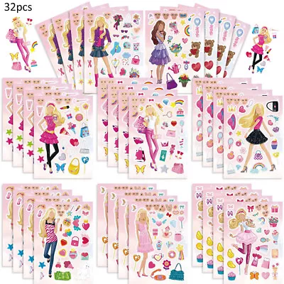 32 Sheets Barbie Make Your Own Stickers Pack Make-A-Face Fun Decals DIY Decor. • £6.47