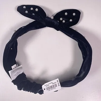 J. Crew Black Soft Velvet Bow Headband W/ Pearls AC654 NWT • $18.95