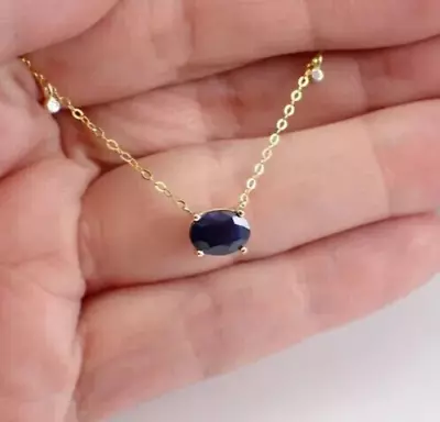 Lab Created Blue Sapphire 2Ct Oval Cut Women's Necklace 14K Yellow Gold Plated • $100.09