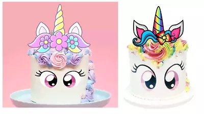 $16.79 • Buy Unicorn Ears Horn Eyes Cake Topper Decoration Set Cardstock Topper Icing Eyes