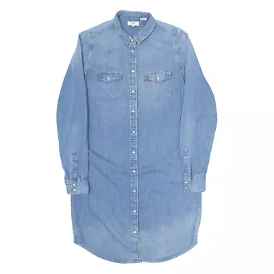 LEVI'S Oversized Womens Shirt Dress Blue Long Sleeve Midi S • £28.99