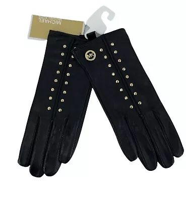 Michael Kors Astor Black Leather Studded Tech Touch Gloves Medium  • $54