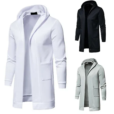 Men's Solid Long Sleeved Open Front Windbreaker Hooded Trench Coats & Jackets • $27.37