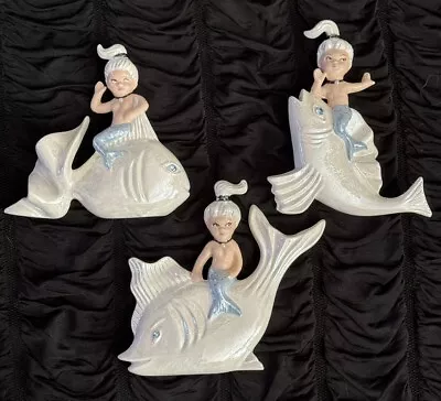 ARNELS Pastel MERMAIDS & FISH Wall Plaques Set 3 RARE Set Wall Decor • $115