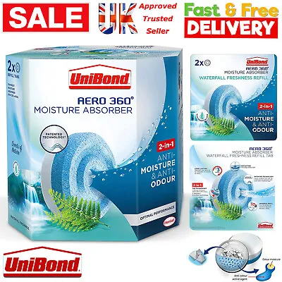 Unibond Aero 360° Pack Of 2x 450G Tablets Moisture Absorber Waterfall Refills • £8.99