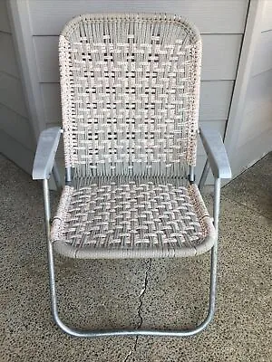 Macrame Aluminum Lawn Chair Multi Colored Vintage • $45