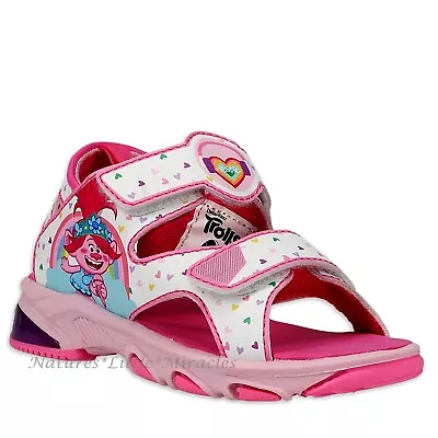 Trolls Pink Heart LIGHT UP Girls Sandals Shoe Size 7-12 Rainbow Summer White NWT • $26.80