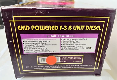 $25 • Buy Mth Electro Motive Division Emd Powered F-3 B-unit Diesel 20-2090-3 Box Only