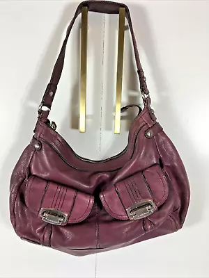 B Makowsky Large Purple Leather Hobo Satchel Handbag Shoulder Bag Pockets • $45