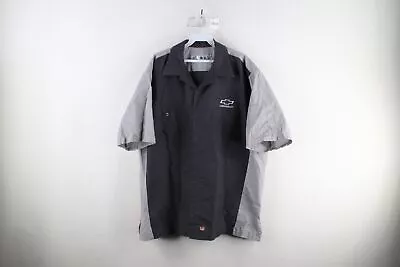 Vintage Mens XL Spell Out Chevrolet Car Short Sleeve Work Mechanic Button Shirt • $38.21