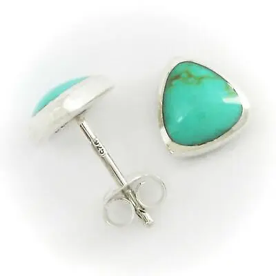 $15 • Buy Turquoise Triangle Post Earrings In SOLID '925' Sterling Silver; Lab - NEW!