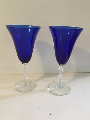 2 Morgantown MONROE Cobalt Ritz Blue Water Goblets Large Wine Glasses 8-1/4  • $40