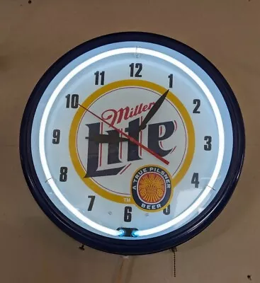 Miller Lite Beer Neon Clock Sign Large 20   Advertising Bar 1999 - See Add • $249.99