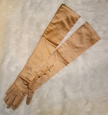 Vintage 1950’s Kay Gloves Gold Satin Stretch Opera Gloves Western Germany Size S • $21.99