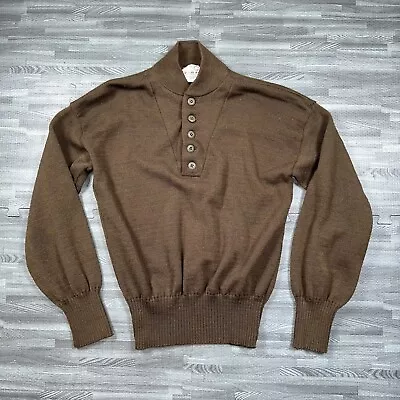 Vintage US Military Men’s Henley Sweater 100% Wool Brown Long Sleeve XL 46-48 • $25