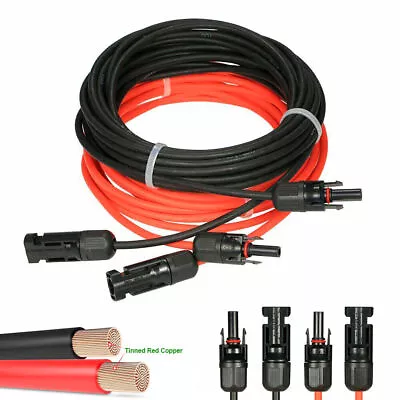 Solar Panel PV Cable DC Rated 4mm² & 6mm² + MC4 Connector Crimp Wire Red/Black • £7.89