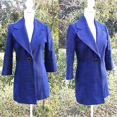 Mary Kay Royal Blue Sz 4 One Button Blazer Duster Jacket Career Wear Fully Lined • $19.99