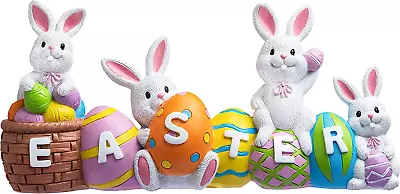 Easter Bunny Eggs With The Word Easter Resin Centerpiece Decor 4 Rabbits Bunny & • $42.64