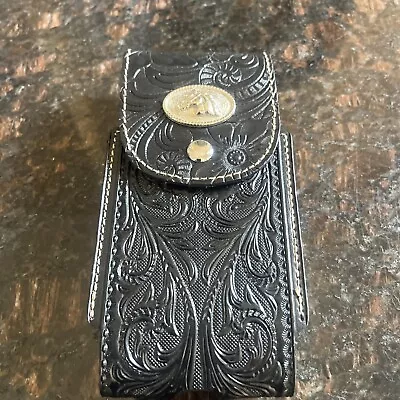 West Star Texas Horse Black Leather Phone Belt Holster Magnetic Closure • $14.99