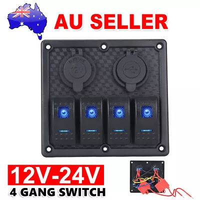 4 Gang 12V Switch Panel LED Rocker Toggle Control 2 USB ON-OFF For Marine Boat • $29.95