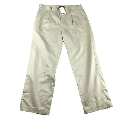 H&M Pants Mens 34 Regular Ivory Relaxed Fit Pleated Straight Leg Lightweight NWT • $23.86