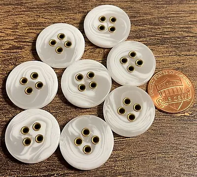 8 Vintage NOS Off-white Plastic & Brass Tone Metal Buttons 13/16  20mm 13607 • $7.69