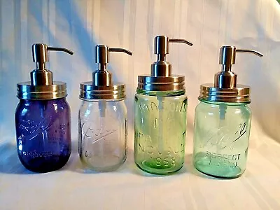 BALL Mason Jar STAINLESS STEEL SOAP PUMP DISPENSERS Purple Green Blue Farmhouse  • $3.95