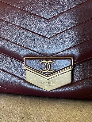 Chanel Burgundy Chevron Medal Leather  Bag. Free Postage. • £1520