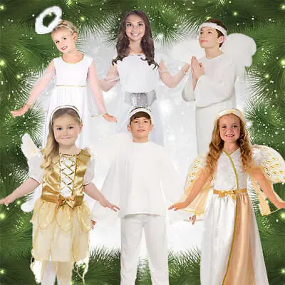 Angel Girls Boys Fancy Dress Christmas Nativity Kids Festive Costume Outfit New • £6.99