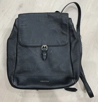 $120 • Buy Oroton Black  Leather  Medium Size Backpack 