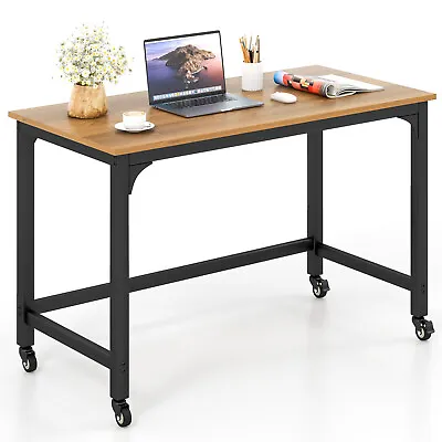 $126.95 • Buy Giantex Rolling Computer Desk Metal Frame PC Laptop Table WoodStudy Workstation