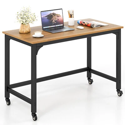 $126.95 • Buy Giantex Rolling Computer Desk Metal Frame PC Laptop Table WoodStudy Workstation