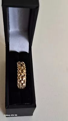 9ct Yellow Gold 3 Row Solid Keeper Ring Size Q • £16