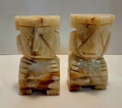 Pair Vintage Carved Stone Onyx Marble Aztec Mayan Tiki Totem Statue Bookends • $42.52