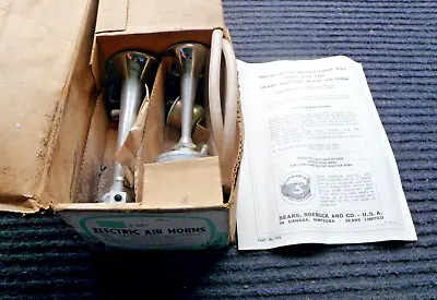 NOS Vintage Sears Electric Blast Air Horn CHROME KIT Model 281620 6 VOLT RAT ROD • $100