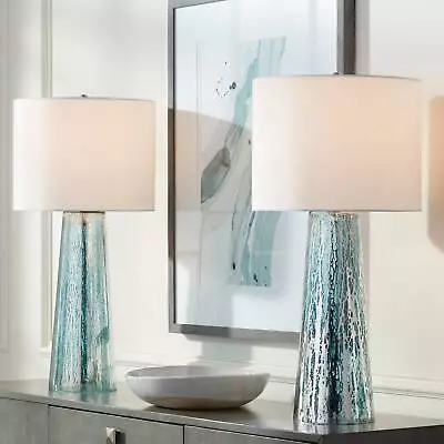 Marcus Modern Table Lamps 30  Tall Set Of 2 Blue Mercury Glass For Bedroom House • $159.90