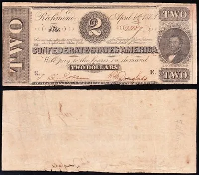 T-61 1863 $2 Confederate CSA Note! FREE SHIPPING! 13187 • $59