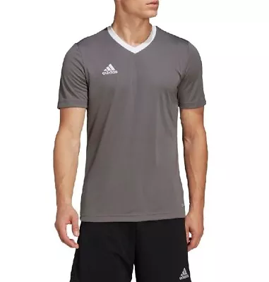 Mens Adidas Entrada 22 Short Sleeve Jersey Top T-shirt Grey/White New Size L • £10