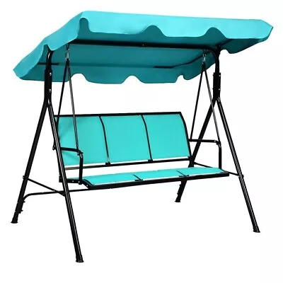 3-Person Outdoor Swing Chair Patio Hanging Bench Steel Frame W/ Canopy & Cushion • $140.24