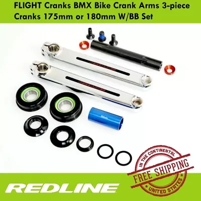 REDLINE FLIGHT Cranks BMX Bike Crank Arms 3-piece Cranks 175mm Or 180mm W/BB Set • $162.69