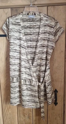 £5.95 • Buy BNWOT  Wallis Retro 70s Wave Pattern Brown Cross Over Long Wrap Cardigan Size18