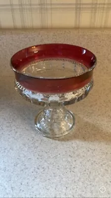 Vintage Kings Crown Ruby Red Glass Thumbprint Pedestal Candy Dish • $19.99