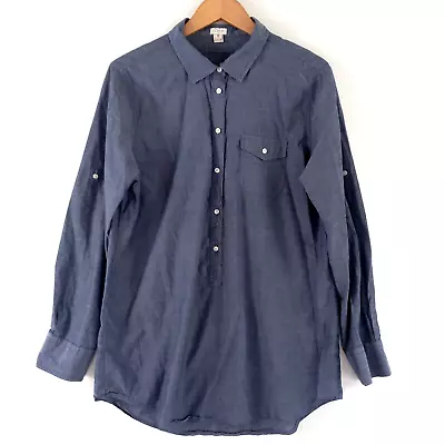 J Crew Popover Tunic Top Women's Size XL Blue Chambray Solid Long Sleeve Capsule • $10.19