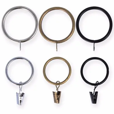 25mm - 50mm METAL CURTAIN POLE RINGS  Fixed Eye Hanging Clips Chrome Brass Black • £6