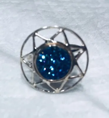 Sparkling Mystical Blue Druzy Quartz 7 Pointed Star Ring Size 9 Sterling Silver • $45